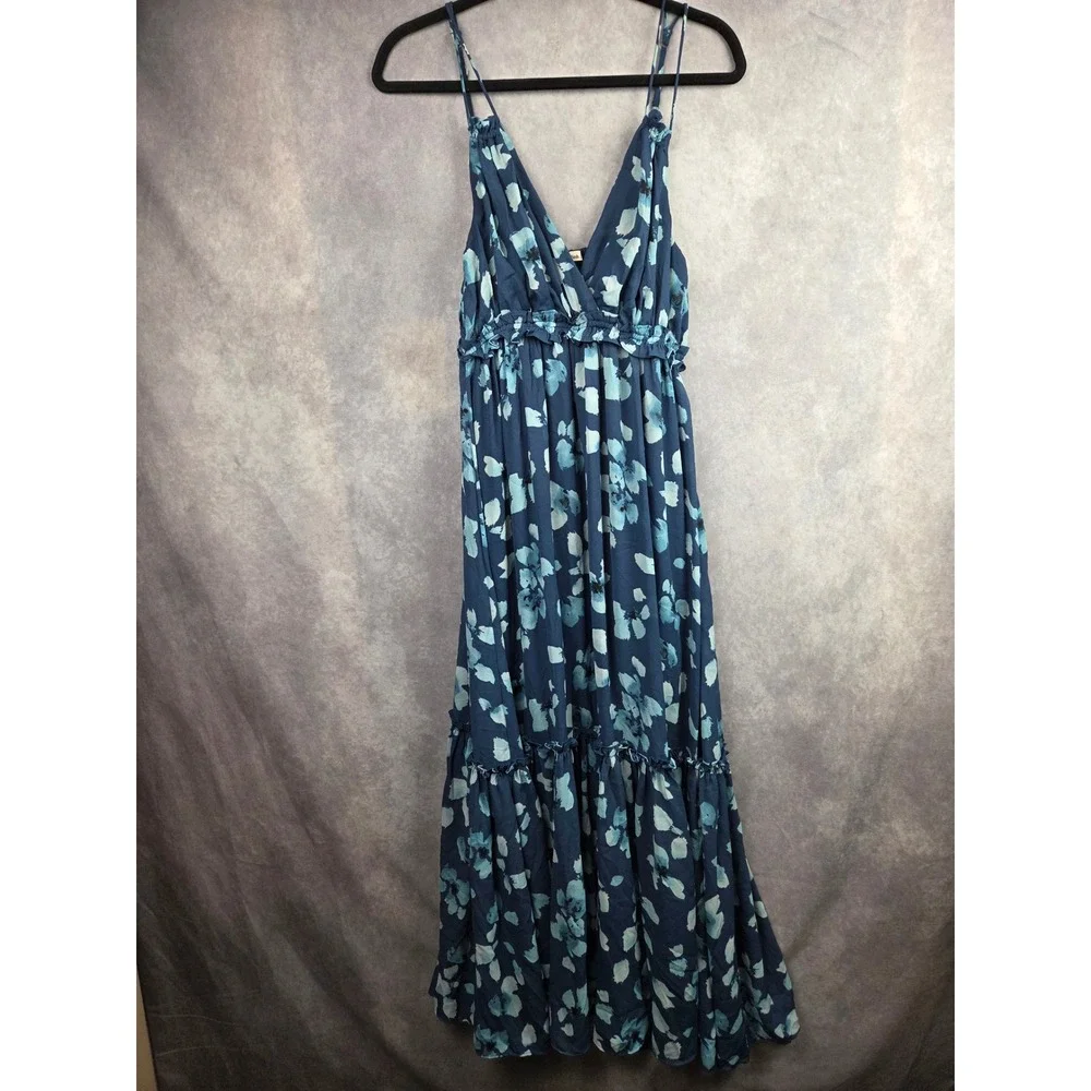 Abercrombie & Fitch Blue Floral Petal V-Neck Tiered Maxi Dress Large L